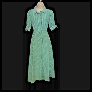 Calvin Klein Green Gingham Check A-Line Midi Dress Womens Size 10 NO BELT
